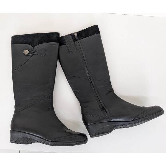 Teva Jade Cove Black Leather Tall Side Zip Boots Sz 9.5 Fall Winter Waterproof - Picture 1 of 10